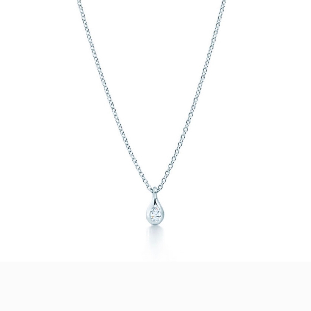 Tiffany&co Elegant authentic Silver Teardrop Pendant Diamond Necklace